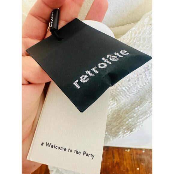 NWT RETROFETE Women's Moonglow White Katya Revolve Sequin Maxi Dress Size Large - Picture 13 of 15